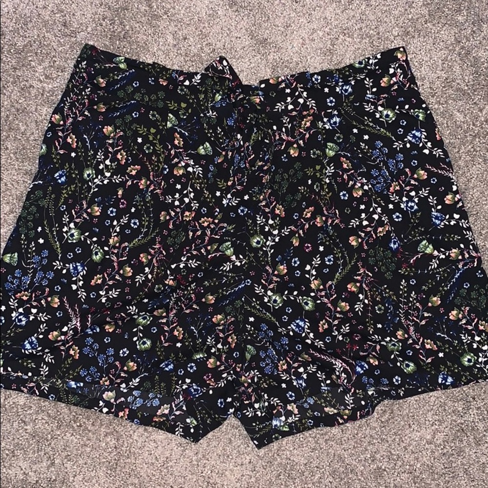 Black floral shorts with elastic back band